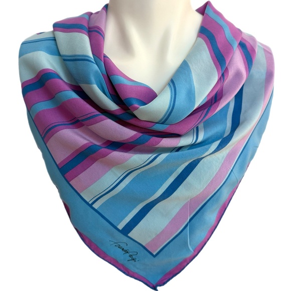 Vintage Franco Pugi Silk Crepe Stripe Scarf | 32" Square | Hand-Rolled Edges - Picture 1 of 10